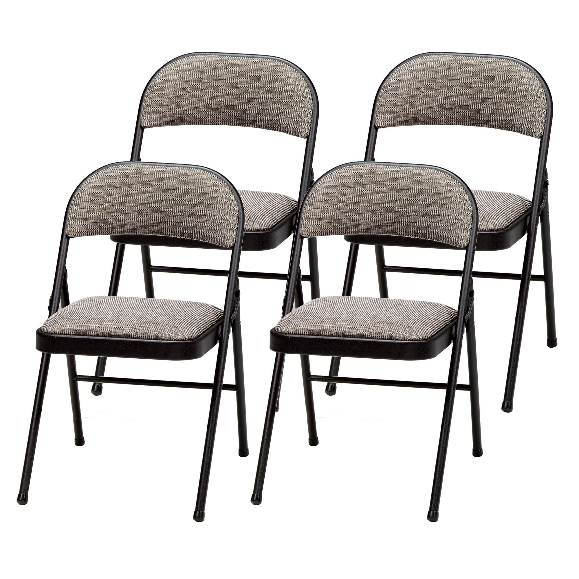 Meco 4 Pack Padded Folding Chairs, Cushioned Metal Fabric Foldable Chair, Black